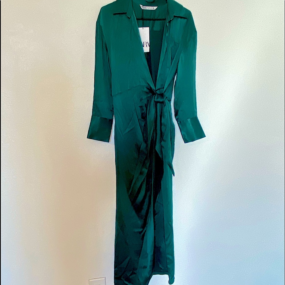 NWT Green Zara maxi wrap dress